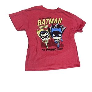 Red Batman and Robin Cartoon Short Sleeve Tee for Kids